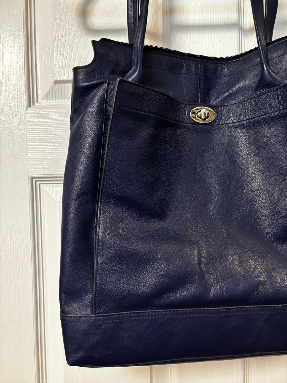 Banana Republic Blue Leather Tote with Zip Closure